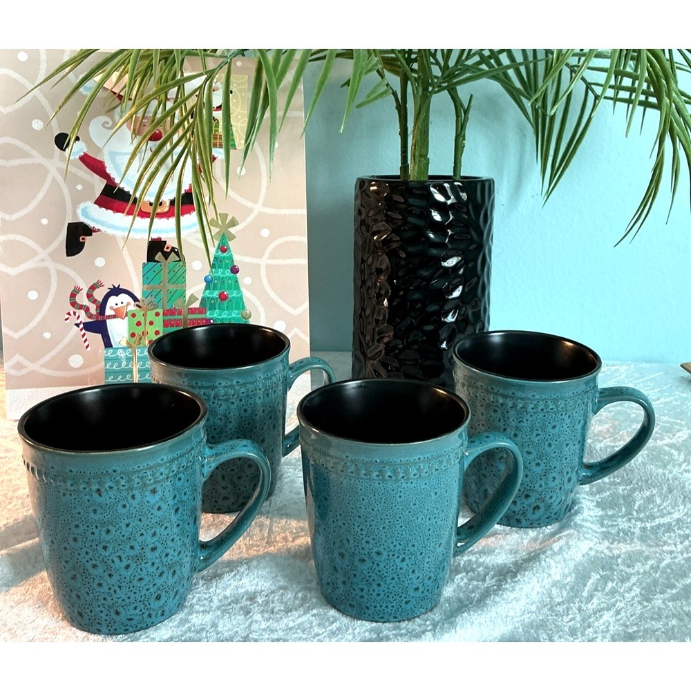Elama Mystic Waves Ocean Blue Stoneware 4 Coffee Mug